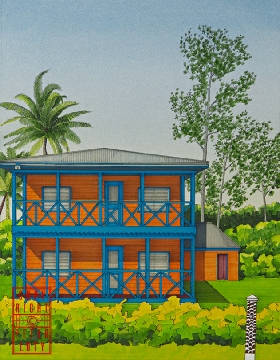 Elevation of brightly coloured Fiji House 3